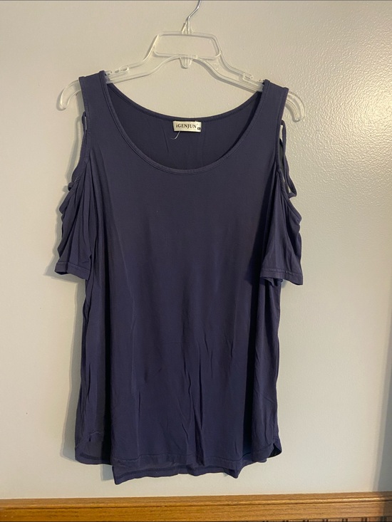 Igenjun Tops - IGENJUN Navy Cold-Shoulder Scoop Neck Tank Top